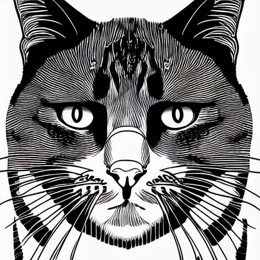 Prompt: a simplified black and white vector based illustration about a an aristocratic cat, created in Adobe illustrator and Coreldraw, black ink shading on white background, smooth and clean vector curves, no jagged lines, vinyl cut ready