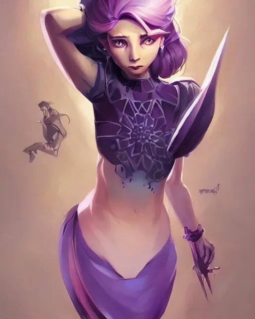 Prompt: beautiful female purple hair tattoo symmetrical face eyes full length fantasy art Video game icon, 2d game art cover , official fanart behance hd artstation by Jesper Ejsing, by RHADS, Makoto Shinkai and Lois van baarle, ilya kuvshinov, rossdraws