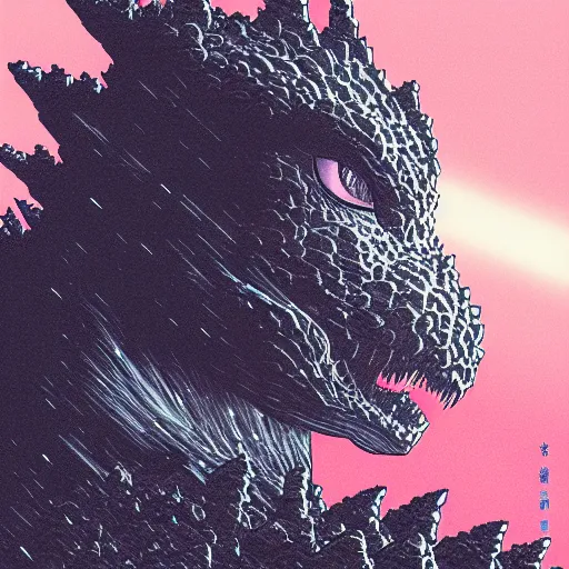 Prompt: a close up drawing of godzilla by inio asano, beeple and james jean, aya takano color style, 8 k, super detailed, night sky, digital art, digital painting, celestial, majestic, colorful