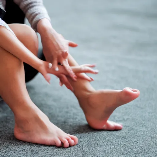 Image similar to a woman sitting with her feet facing the camera