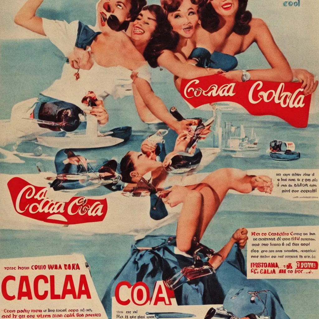 Prompt: coka-cola advertisement, retro ad, print advertising, 1960's