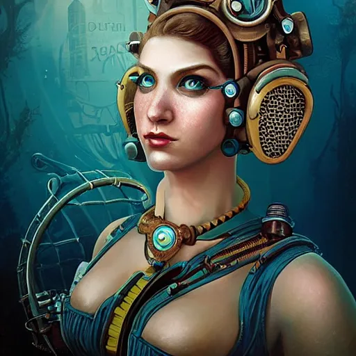Image similar to lofi underwater bioshock biopunk steampunk portrait, wearing corset, Pixar style, by Tristan Eaton Stanley Artgerm and Tom Bagshaw.