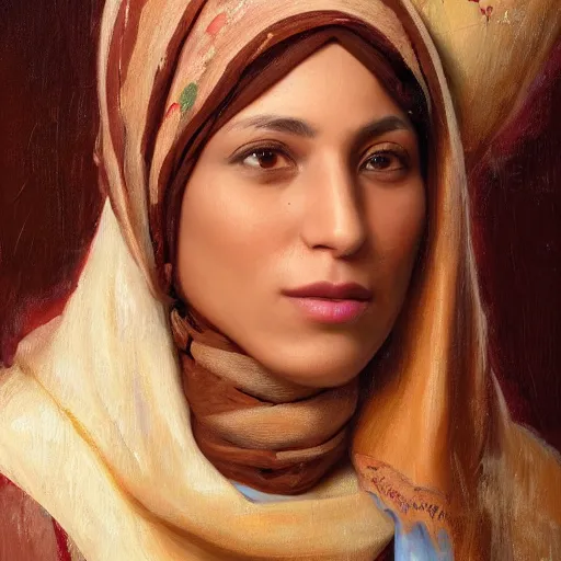 Prompt: portrait of an algerian woman ( 3 5 ) from algeria in 2 0 2 1, an oil painting by ross tran and thomas kincade