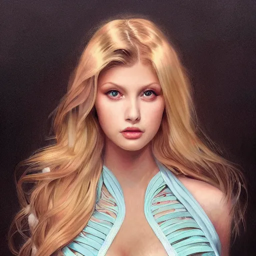 Image similar to portrait of loren gray wearing a skintight dress, intricate, elegant, highly detailed, digital painting, artstation, concept art, smooth, sharp focus, illustration, art by artgerm and greg rutkowski and alphonse mucha, 8 k