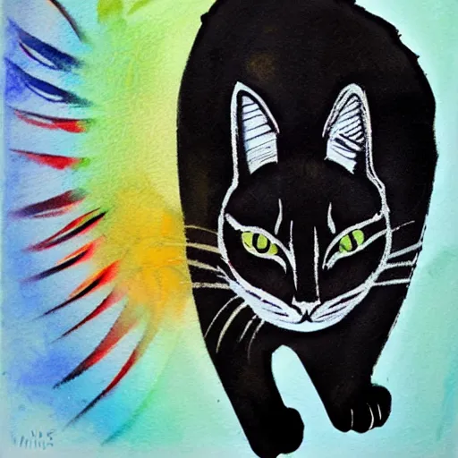 Image similar to Cat. Watercolor, sprayed through stencils and brushed, on paper mounted on board inscribed by the artist.