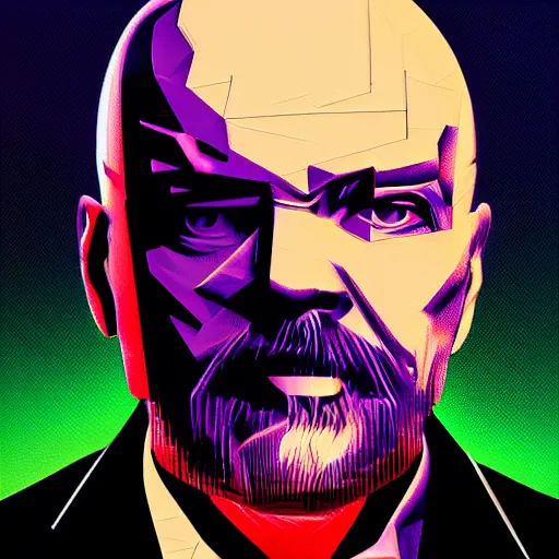 Image similar to cyberpunk vladimir lenin as the leader of a futuristic communist society, cybernetics, sharp lines, digital, artstation, colored in