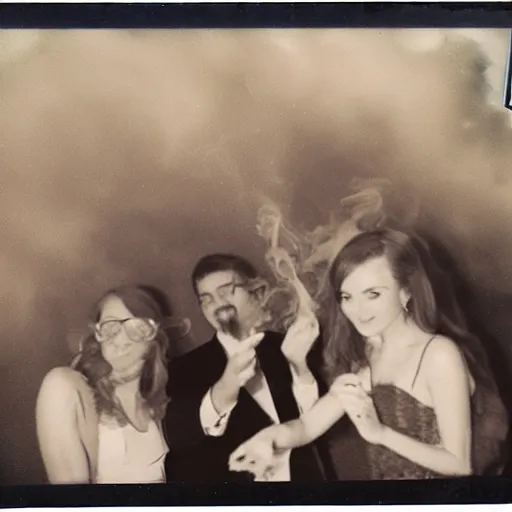 Prompt: underwater smoke formal party on the moon photo polaroid