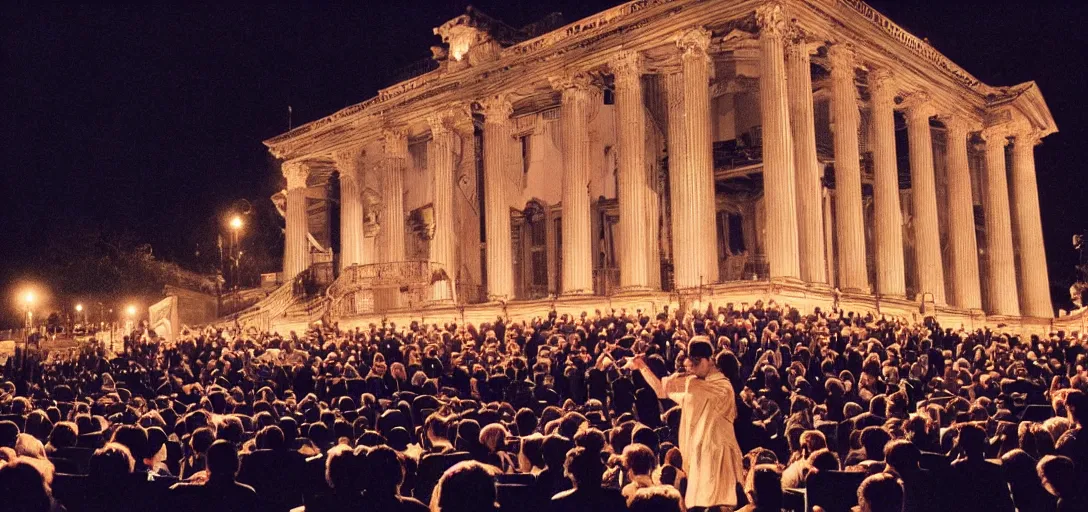 Image similar to a very high resolution image from a new movie. a beautiful concert during the night. photorealistic, photography, directed by stanley kubrick