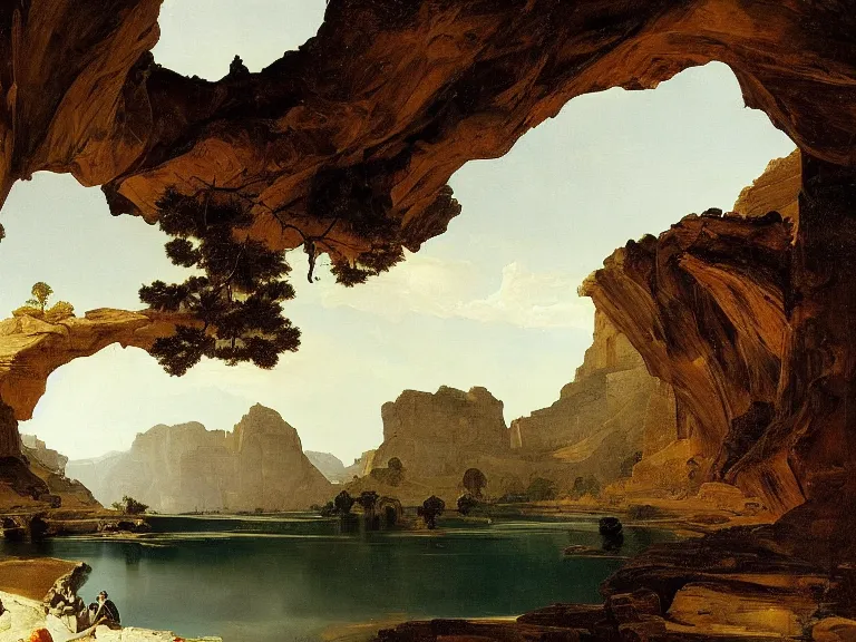 Prompt: an oil painting of a canyon made of ivory and smooth stone and a lake of black oil by carl spitzweg and tuomas korpi. baroque elements, full-length view. baroque element. intricate artwork by caravaggio. Trending on artstation. 8k