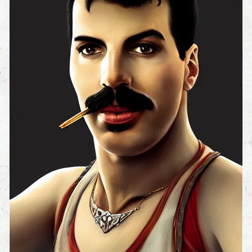 Prompt: portrait of freddie mercury playing super mario, fantasy, intricate, elegant, highly detailed, digital painting, artstation, concept art, matte, sharp focus, illustration, art by aenaluck and roberto ferri and greg rutkowski, epic fantasy, digital painting