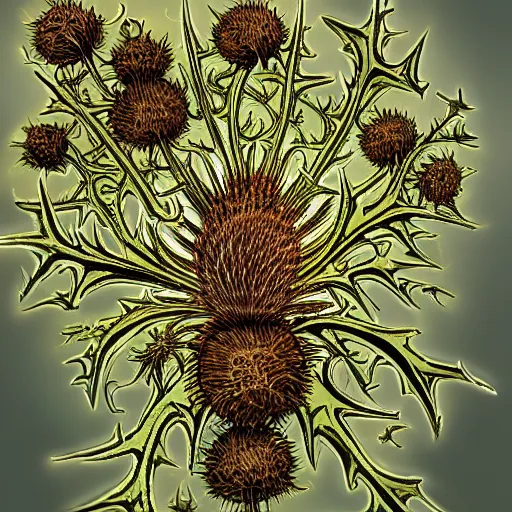 Image similar to squalid thistle putrid crown, in the style of adi granov, dramatic, tragic, intricate, detailed, beautiful, 8 k resolution