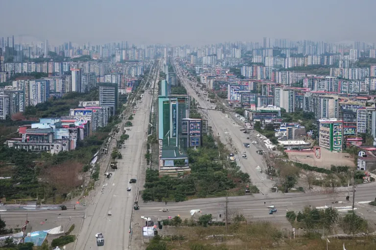 Prompt: Street view of Pyongyang as a South Korean city
