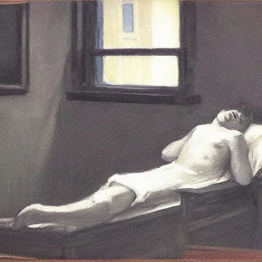 Prompt: a stable diffusion user refusing to sleep even though he can ’ t feel his eyes. in the style of regret and edward hopper. goodnight dreamers 👋💤.