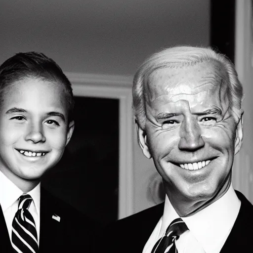 Image similar to A portrait photo of joe biden teams up with a teenage joe biden, perfect faces, 50 mm, award winning photography