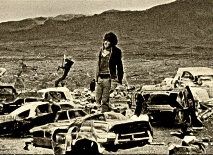 Prompt: scene from a 1970 post-apocalypse film