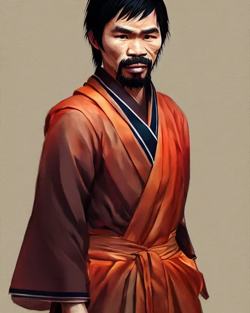 Image similar to an anime portrait of manny pacquiao as a beautiful man wearing a kimono from skyrim, by stanley artgerm lau, wlop, rossdraws, james jean, andrei riabovitchev, marc simonetti, and sakimichan, trending on artstation