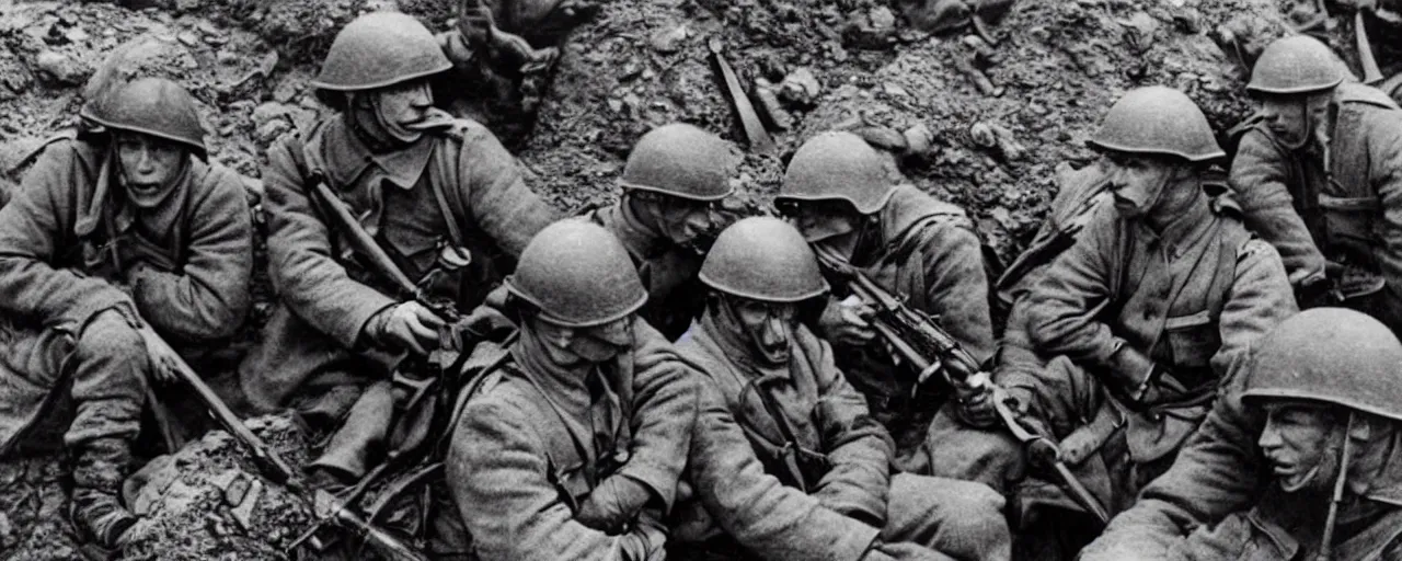 Prompt: soldiers in the trenches of world war 2