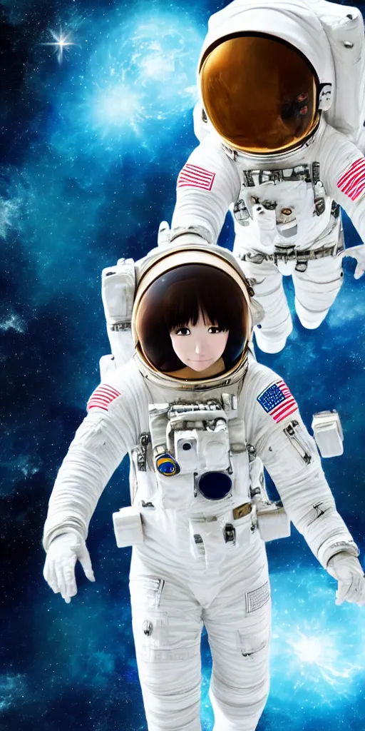 Prompt: female astronaut floating through space, liminal, lonely, anime movie, highly detailed