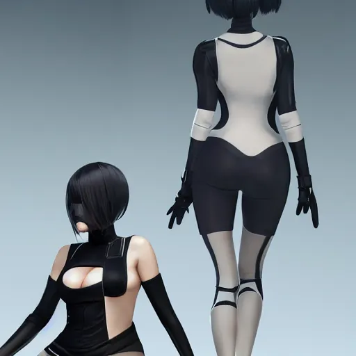 Image similar to portrait of 2B nier automata wearing skin tight clothes, gameplay screenshot from the video game Half life 2, digital art, trending on Artstation, CGSociety