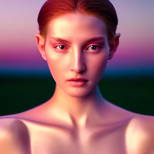 Image similar to photographic portrait of a stunningly beautiful translucent android female in soft dreamy light at sunset, contemporary fashion shoot, by edward robert hughes, annie leibovitz and steve mccurry, david lazar, jimmy nelsson, breathtaking, 8 k resolution, extremely detailed, beautiful, establishing shot, artistic, hyperrealistic, beautiful face, octane render