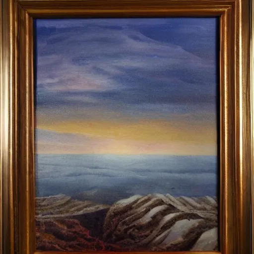 Prompt: a framed painting of a hellish landscape