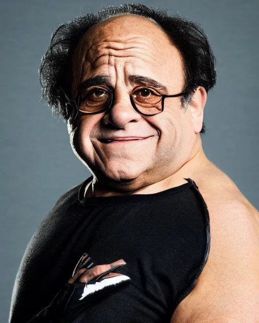 Image similar to portrait of danny devito as a wwe professional wrestler. photographic, photography