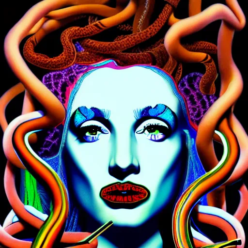 Prompt: an extremely psychedelic portrait of medusa as andy warhol, surreal, lsd, face, detailed, intricate, elegant, lithe, highly detailed, digital painting, artstation, concept art, smooth, sharp focus, illustration