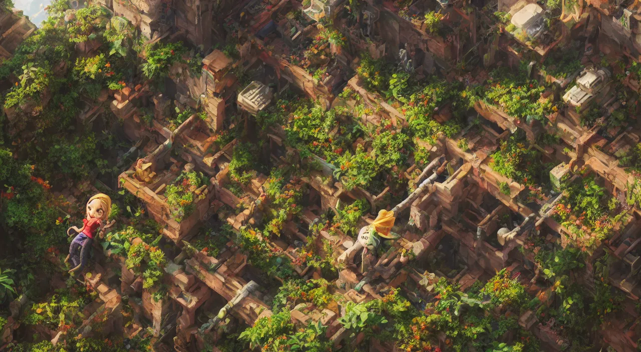 Prompt: grounded camera low angle arabian marketplace skyup vivid tissu color fabric greeble block jungle dirt wall fortress pixar and hayao miyazaki, unreal 5, daz, hyperrealistic, octane render, cosplay, rpg portrait, dynamic lighting, intricate detail, harvest fall vibrancy, cinematic