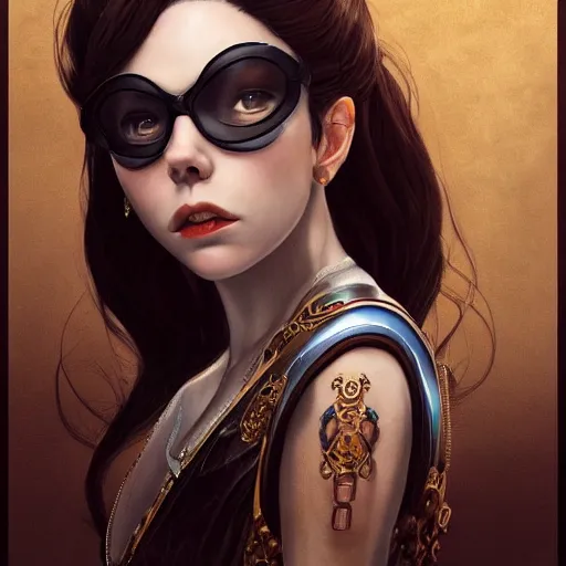 Image similar to a portrait a older anya taylor - joy as bayonetta, urban motifs, intricate, elegant, highly detailed, digital painting, trending on artstation, concept art, smooth sharp focus, illustration, art by artgerm and greg rutkowski