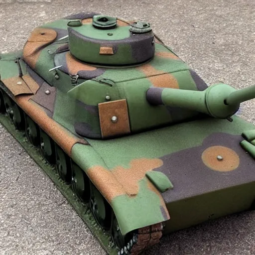 Image similar to impressive realistic wwii tank with amusement part camouflaged paint