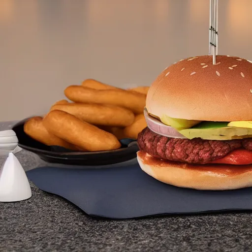 Prompt: Hamburger in Frankfurt and Frankfurter in Hamburg, hyper realistic, 8k, photo shot