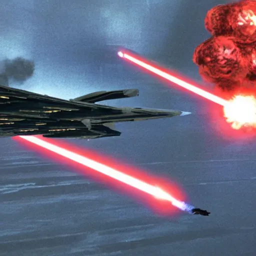 Image similar to jet fighters attacking star destroyer