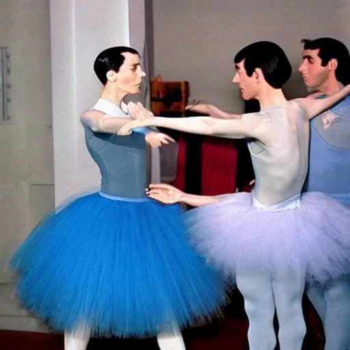 Prompt: color photo of spock wearing a blue tutu!!! taking ballet lessons from a female klingon!!!!!!!!!!!!!, female klingon dancing instructor, klingon klingon