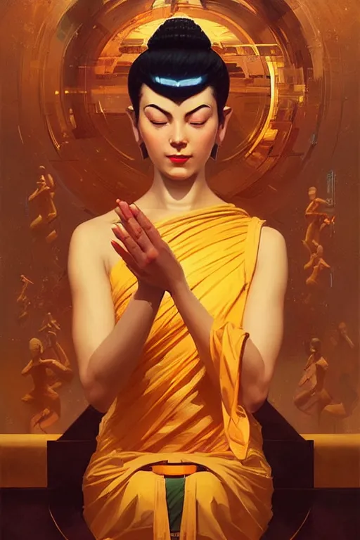 Image similar to buddhism, futurism, painting by greg rutkowski, j. c. leyendecker, artgerm