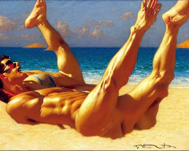 Image similar to top gun beach volleyball scene, warm colors, soft angles, soft focus, painting by gaston bussiere, craig mullins, j. c. leyendecker, tom of finland