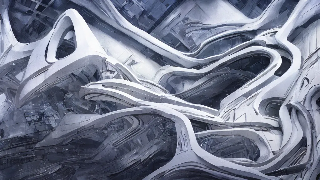 Prompt: a movie still 4 k uhd 3 5 mm film color photograph, wide angle view of a building on the side of a cliff, clean white futuristic xenomorph architecture, inspired by hr giger, zaha hadid, highly detailed, artistic composition, sharp focus, intricate concept art, digital painting, colorful flat surreal design, dramatic lighting