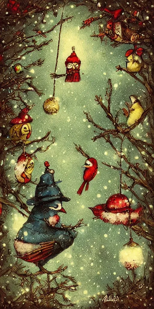 Image similar to a christmas card bird scene by alexander jansson