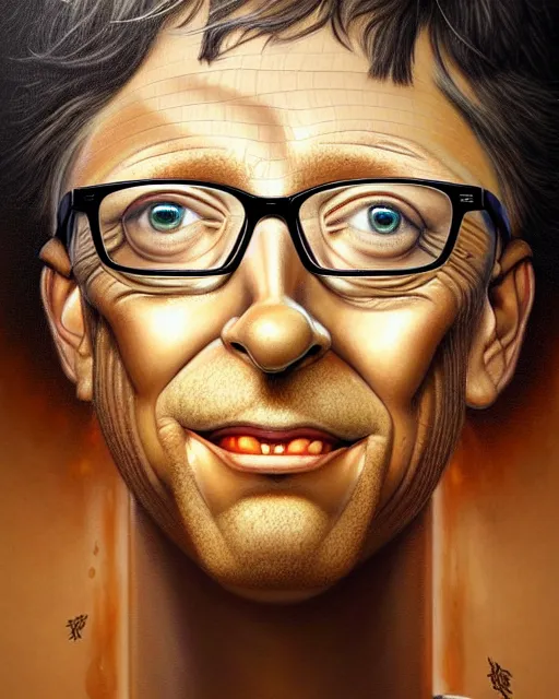 Image similar to detailed portrait of bill gates cheese!! grater!!! shredded by tomasz alen kopera and peter mohrbacher and johanna martine! and margaret keane! coherent luminescent