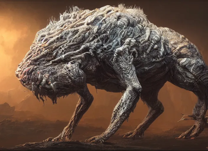 Prompt: detailed oil painting of a realistic nightmare mutant animal in full intricate detail, ultra detailed, digital art, octane render, 4K, dystopian, micro details