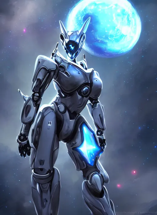 Image similar to cinematic shot, cosmic sized perfectly proportioned stunning beautiful anthropomorphic robot mecha female dragon, space background, larger than galaxies, holding milky way in hands, sleek silver armor, epic proportions, epic size, epic scale, ultra detailed digital art, furry art, macro art, dragon art, giantess art, warframe fanart, furaffinity, deviantart