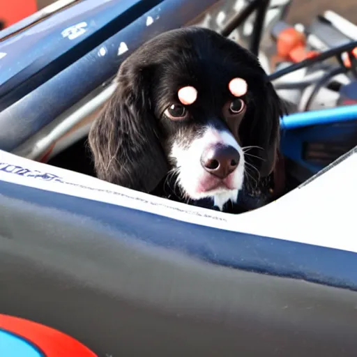 Image similar to a dog driving a race car