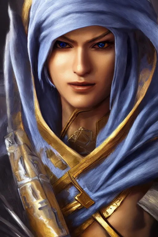 Image similar to Sheik from Zelda, oil on canvas, intricate, portrait, 8k highly professionally detailed, HDR, CGsociety