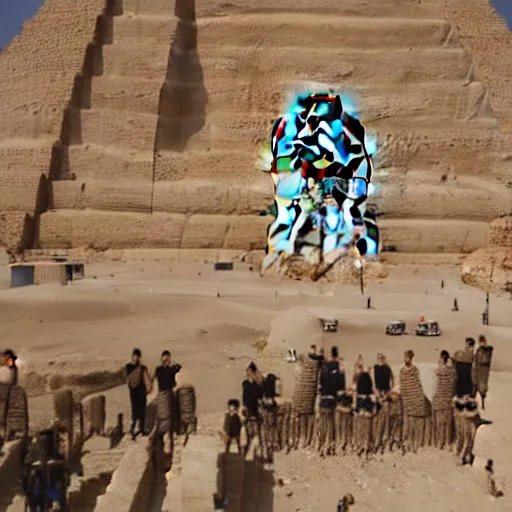 Prompt: jews reptiloids building pyramids in egypt