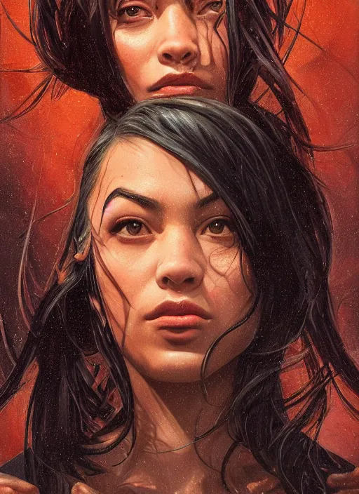 Image similar to portrait of Amber Midthunder in Prey (2022), highly detailed, centered, solid color background, digital painting, artstation, concept art, smooth, sharp focus, illustration, Jason Edmiston, donato giancola, Joseph Christian Leyendecker, Les Edwards, Ed Repka, WLOP, Artgerm