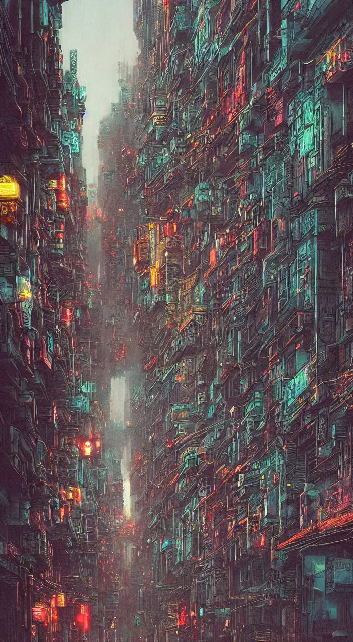 Image similar to cyberpunk city streets with renaissance architecture, cinematic neon lighting, hyper detailed, hyper realistic, in the style of beksinski