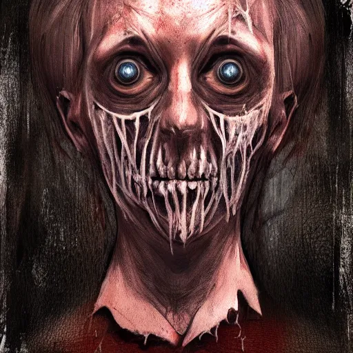 Image similar to very scary horrific portrait in the style of layers of fear
