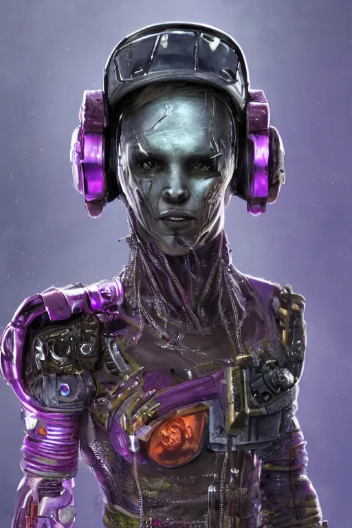 Image similar to A highly detailed rendered, close portrait of a damaged cyberpunk mutant ringer, being patched up in a run down, with purple spandex high tech suit, with fighting equipement attached to the body, rugged face, muscle body with battle scars, soft red neon lighting, sci-fi, fantasy, intricate, elegant, highly detailed, digital painting, artstation, concept art, smooth, sharp focus, illustration, dramatic lighting, art by jean giraud, antje feuchtenberger