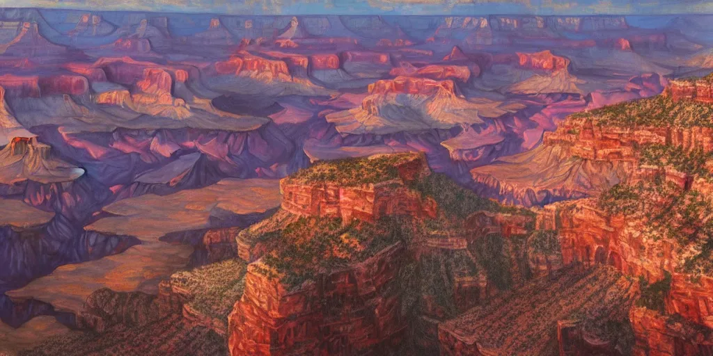 Prompt: Manhattan in the Grand Canyon, cinematic lighting, detailed oil painting, hyperrealistic, 8k