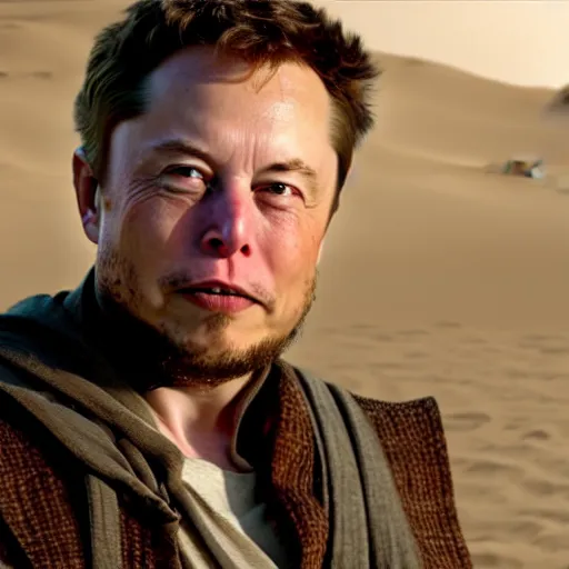 Prompt: elon musk as obiwan kenobi on tatooine