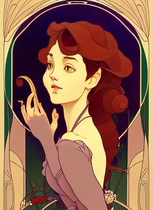 Image similar to art nouveau portrait of cat, natural lighting, path traced, highly detailed, high quality, cartoon, digital painting, by don bluth and ross tran and studio ghibli and alphonse mucha